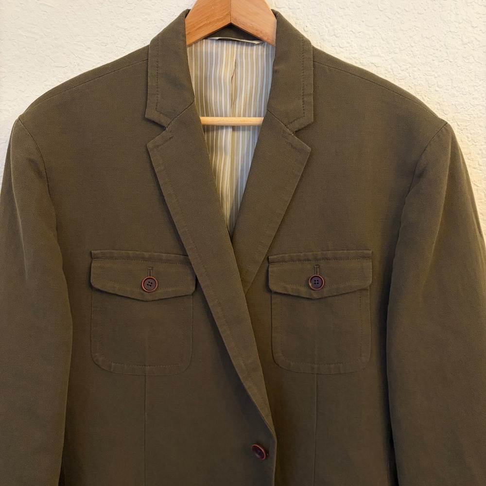Banana Republic Heritage Safari Blazer Mens 46R Linen Blend Utility Olive Green - Picture 2 of 16